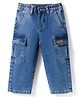 Bonfino Woven Full Length Solid Color Cargo Jeans - Blue