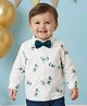 Babyoye 100% Cotton Knit Full Sleeves Floral Printed Party Shirts with Bow - White