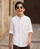 Pine Kids 100% Cotton Woven Full Sleeves Mandarin Collar Solid Shirt - White