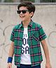 Pine Kids Cotton Woven Half Sleeves Checks Shirt With Text Printed T-Shirt - Green