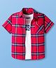 Pine Kids Cotton Woven Half Sleeves Checks Shirt With Text Printed T-Shirt - Red