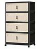 House Of Quirk Multi-Tier Foldable Storage Box with Wheels Durable Plastic Wardrobe Organizer for Clothes Bags Toys & Living Room Storage - Black/Beige 4 Layer