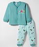 Mini Donuts Interlock Knit Full Sleeves Night Suit With Space Theme Print - Sea Green