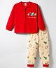 Mini Donuts Interlock Knit Full Sleeves Night Suit With Space Theme Print - Red