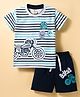 Mini Donuts Sinker Knit Half Sleeves Striped T-Shirt & Shorts Set with Bike Patch Detailing - Light Blue