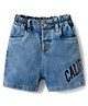 Bonfino Woven Knee Length Denim Shorts With Text Print - Light Blue