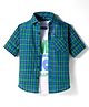 Pine Kids Cotton Woven Full Sleeves Checks Shirt With Printed Shirt - Teal Blue & White