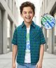 Pine Kids Cotton Woven Full Sleeves Checks Shirt With Printed Shirt - Teal Blue & White