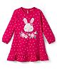 Babyhug Cotton Knit Full Sleeves Nighty with Polka Dot & Bunny Print - Pink