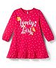 Babyhug Cotton Knit Full Sleeves Nighty with Polka Dot & Text Print - Red