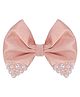 Aye Candy Bow Applique Detailed Pearls Embellished Hair Clip - Peach