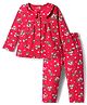 Babyhug Cotton Knit Full Sleeves Co-ord Night Suit With Floral Print - Dark Pink