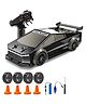 Vikrida 1:24 Scale 4WD RC Drift Racing Car with LED Lights,2.4GHz Remote Control,One Rechargeable Batteries & Extra Drifting Tires  Black