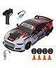 Vikrida 1:24 Scale 4WD RC Drift Racing Car with LED Lights,2.4GHz Remote Control, Dual Rechargeable Batteries & Extra Drifting Tires  Grey & Red