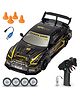 Vikrida 1:24 Scale 4WD RC Drift Racing Car with LED Lights,2.4GHz Remote Control,Dual Rechargeable Batteries & Extra Drifting Tires  Black & Yellow