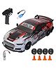 Vikrida 1:24 Scale 4WD RC Drift Racing Car with LED Lights,2.4GHz Remote Control,Dual Rechargeable Batteries & Extra Drifting Tires  Multicolor