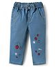 Bonfino Woven Full Length Barrel Fit Washed Denim Jeans With Floral & Strawberry Embroidery - Light Blue