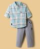 Mini Donuts Cotton Woven Full Sleeves Checkered Shirt & Trouser Set - Light Blue