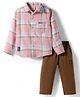 Mini Donuts Cotton Woven Full Sleeves Checkered Shirt & Trouser Set - Pink
