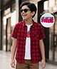 Pine Kids 100% Cotton Woven Half Sleeves Checks Sleeves With Sleeveless Tank T-Shirt With Text Print - Red