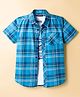 Pine Kids Cotton Woven Half Sleeves Checks Shirt With T-Shirt - Blue