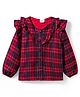 Babyhug Cotton Lurex Woven Full Sleeves Top With Checks & Frill Detailing - Red