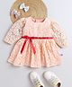 Many frocks & Cotton Woven Half Sleeves Floral Embroidered Dress - Peach
