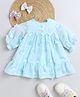 Many frocks & Georgette Woven Half Puffed Sleeves Floral Applique Detailed Dress - Light Blue