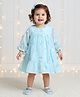 Many frocks & Georgette Woven Half Puffed Sleeves Floral Applique Detailed Dress - Light Blue