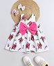 Many frocks & Woven Sleeveless Bow Applique Detailed Floral Printed Dress - White & Pink