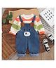 POP STREET KIDS Cotton Knit Full Sleeves Teddy Applique Detailed Dungaree With Light Winter Sweatshirt - Multi Colour