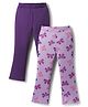 Honeyhap Premium Cotton Elastane Knit Full Length Flared Leggings with Bio Finish & Bow Print Pack of 2 - Heliotrope & Lilac Breeze
