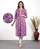 Bella Mama Woven Three Fourth Sleeves Floral Printed Front Pintuck Maternity Kurta - Lilac