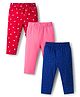 Doodle Poodle Cotton Knit Full Length Leggings With Polka Dot Print Pack of 3 - Red Pink & Navy Blue