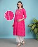 Bella Mama Woven Three Fourth Sleeves Maternity Suit Set With Floral Print & Embroidery on Yoke - Dark Pink