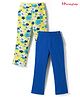 Honeyhap Premium Cotton Elastane Knit With Bio Finish Full Length Solid & Floral Printed Leggings Pack of 2 - Mykonos Blue & Bright White