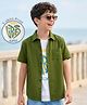 Pine Kids Viscose Woven Half Sleeves Solid Shirt with Inner Tee - Olive Green