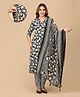 The Mom Store Cotton Woven Three Fourth Sleeves Floral Printed Maternity Kurti With Side Zipper Nursing Access & Pant Dupatta Set - Multi Colour
