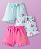 Babyoye 100% Cotton Knit With Eco Jiva Finish Knee Length Heart Printed Shorts with Bow Applique & Frill Detailing Pack of 3 - Light Blue & Pink