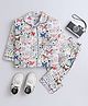 The Magic Wand Cotton Woven Full Sleeves Butterfly & Typography Printed Coordinating Night Suit Set - White