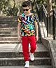OLLINGTON ST. Cotton Knit Half Sleeves Printed T-Shirt & Joggers Set - Multicolor & Red