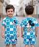 Babyhug Disney Single Jersey Knit Drop Shoulder Half Sleeves Oversized T-Shirt & Shorts Co-ord Set With Mickey Mouse Front & Back Print - Blue & White