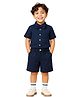 Kidbea Linen Knit Half Sleeves Bow Applique Detailed Shirt & Shorts Set - Blue