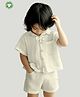 Kidbea Linen Knit Half Sleeves Bow Applique Detailed Shirt & Shorts Set - Off White