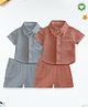 Kidbea 100% Linen Knit Pack Of 2 Half Sleeves Bow Applique Detailed Shirt & Shorts Set - Grey & Rust