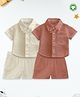 Kidbea 100% Linen Knit Pack Of 2 Half Sleeves Bow Applique Detailed Shirt & Shorts Set - Off White & Rust