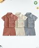 Kidbea 100% Linen Knit Pack Of 3 Half Sleeves Solid Bow Applique Detailed Coordinating Shirt & Shorts Set - Off White - Rust Off White & Grey