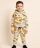 Little Marine Cotton Blend Knit Full Sleeves Dinosaur Printed Coordinating Hooded Sweatshirt With Pajama Set - Cream