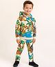 Little Marine Cotton Blend Knit Full Sleeves Jungle Animals Printed Coordinating Hooded Sweatshirt With Pajama Set - Multi Colour