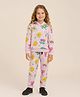Little Marine Cotton Blend Knit Full Sleeves Rainbow & Floral Printed Coordinating Hooded Sweatshirt With Pajama Set - Pink